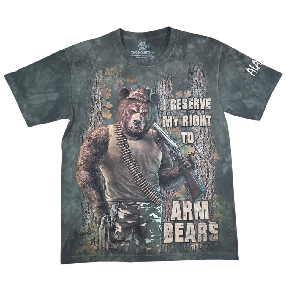 The Mountain Mens Small T-Shirt Green Arm Bears Graphic Alaska Tie Dye 2014